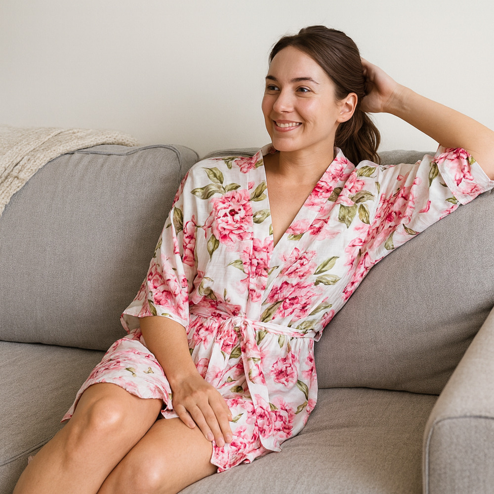 Show Me Your Mumu Robe One Size Pink White Floral “Brie Garden of Blooms” Kimono - Picture 1 of 14